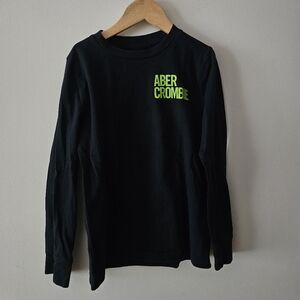 Abercrombie Kids Black Tee with Neon Green Logo Size 7